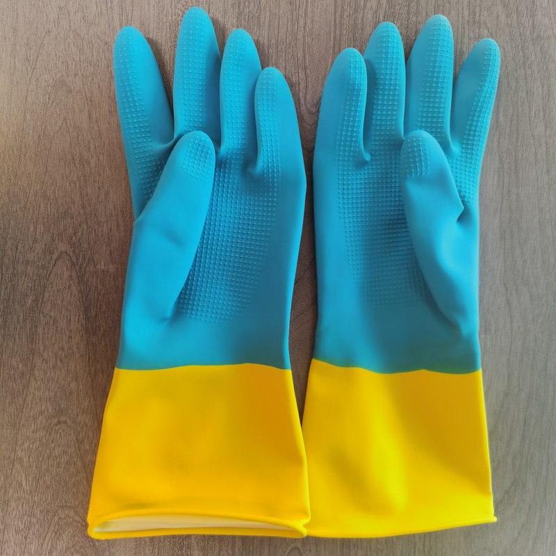 रसोई लेटेक्स औद्योगिक बाइकलर दस्ताने 32CM लेटेक्स डिशवॉशिंग दस्ताने