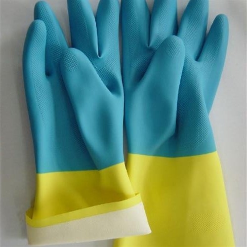रसोई सफाई Neoprene Bicolor औद्योगिक दस्ताने 33Cm लंबाई रासायनिक प्रतिरोधी